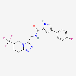molecular formula C19H17F4N5O B2872850 4-(4-fluorophenyl)-N-((6-(trifluoromethyl)-5,6,7,8-tetrahydro-[1,2,4]triazolo[4,3-a]pyridin-3-yl)methyl)-1H-pyrrole-2-carboxamide CAS No. 2034538-41-3