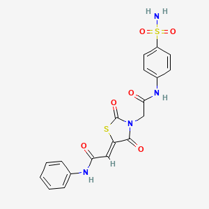 molecular formula C19H16N4O6S2 B2872873 (Z)-2-(2,4-二氧-3-(2-氧-2-((4-磺酰胺苯基)氨基)乙基)噻唑烷-5-亚甲基)-N-苯乙酰胺 CAS No. 692762-80-4