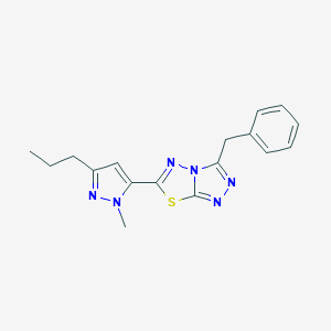 molecular formula C17H18N6S B287288 3-benzyl-6-(1-methyl-3-propyl-1H-pyrazol-5-yl)[1,2,4]triazolo[3,4-b][1,3,4]thiadiazole 