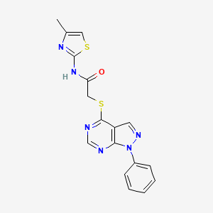 molecular formula C17H14N6OS2 B2872889 N-(4-甲基噻唑-2-基)-2-((1-苯基-1H-吡唑并[3,4-d]嘧啶-4-基)硫代)乙酰胺 CAS No. 483984-64-1