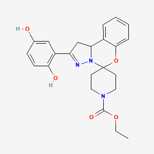 molecular formula C23H25N3O5 B2872911 2-(2,5-二羟基苯基)-1,10b-二氢螺[苯并[e]吡唑并[1,5-c][1,3]噁嗪-5,4'-哌啶]-1'-甲酸乙酯 CAS No. 899972-24-8