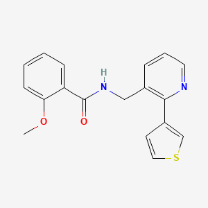 molecular formula C18H16N2O2S B2872912 2-甲氧基-N-((2-(噻吩-3-基)吡啶-3-基)甲基)苯甲酰胺 CAS No. 2034441-67-1