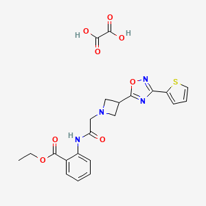 molecular formula C22H22N4O8S B2872913 Ethyl 2-(2-(3-(3-(thiophen-2-yl)-1,2,4-oxadiazol-5-yl)azetidin-1-yl)acetamido)benzoate oxalate CAS No. 1351657-82-3