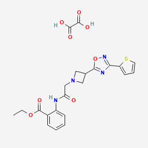 molecular formula C22H22N4O8S B2872913 2-(2-(3-(3-(噻吩-2-基)-1,2,4-恶二唑-5-基)氮杂环丁-1-基)乙酰氨基)苯甲酸乙酯草酸盐 CAS No. 1351657-82-3