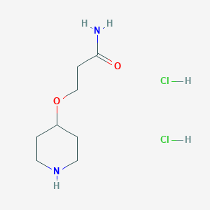 molecular formula C8H18Cl2N2O2 B2872916 3-Piperidin-4-yloxypropanamide;dihydrochloride CAS No. 2490432-79-4