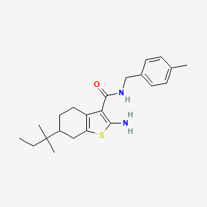 molecular formula C22H30N2OS B2872931 2-Amino-N-(4-methylbenzyl)-6-tert-pentyl-4,5,6,7-tetrahydrobenzo[b]thiophene-3-carboxamide CAS No. 725227-03-2