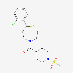 molecular formula C18H25ClN2O3S2 B2872943 (7-(2-Chlorophenyl)-1,4-thiazepan-4-yl)(1-(methylsulfonyl)piperidin-4-yl)methanone CAS No. 1788681-08-2