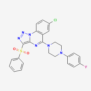 molecular formula C25H20ClFN6O2S B2872951 7-Chloro-5-(4-(4-fluorophenyl)piperazin-1-yl)-3-(phenylsulfonyl)-[1,2,3]triazolo[1,5-a]quinazoline CAS No. 893786-64-6