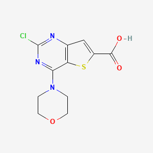 molecular formula C11H10ClN3O3S B2872990 2-Chloro-4-morpholinothieno[3,2-d]pyrimidine-6-carboxylic acid CAS No. 956388-76-4