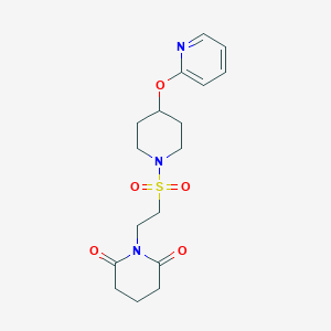 molecular formula C17H23N3O5S B2873001 1-(2-((4-(吡啶-2-yloxy)哌啶-1-yl)磺酰基)乙基)哌啶-2,6-二酮 CAS No. 1448078-16-7