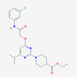 molecular formula C23H29ClN4O4 B2873026 Ethyl 1-(4-(2-((3-chlorophenyl)amino)-2-oxoethoxy)-6-isopropylpyrimidin-2-yl)piperidine-4-carboxylate CAS No. 1029791-60-3