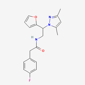 molecular formula C19H20FN3O2 B2873060 N-(2-(3,5-dimethyl-1H-pyrazol-1-yl)-2-(furan-2-yl)ethyl)-2-(4-fluorophenyl)acetamide CAS No. 2034438-00-9