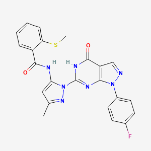molecular formula C23H18FN7O2S B2873071 N-(1-(1-(4-fluorophenyl)-4-oxo-4,5-dihydro-1H-pyrazolo[3,4-d]pyrimidin-6-yl)-3-methyl-1H-pyrazol-5-yl)-2-(methylthio)benzamide CAS No. 1020489-01-3