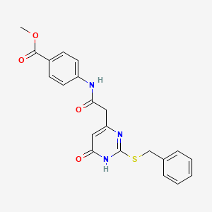 molecular formula C21H19N3O4S B2873085 Methyl 4-(2-(2-(benzylthio)-6-oxo-1,6-dihydropyrimidin-4-yl)acetamido)benzoate CAS No. 1105234-87-4