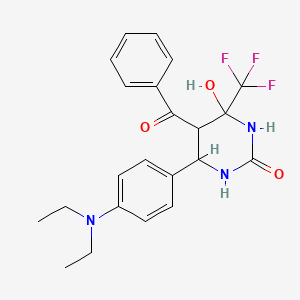 molecular formula C22H24F3N3O3 B2873096 5-Benzoyl-6-[4-(diethylamino)phenyl]-4-hydroxy-4-(trifluoromethyl)-1,3-diazinan-2-one CAS No. 459155-83-0