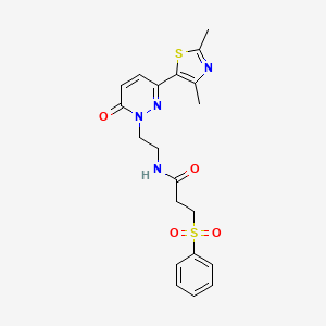 molecular formula C20H22N4O4S2 B2873105 N-(2-(3-(2,4-二甲基噻唑-5-基)-6-氧代吡哒嗪-1(6H)-基)乙基)-3-(苯磺酰基)丙酰胺 CAS No. 1251579-14-2