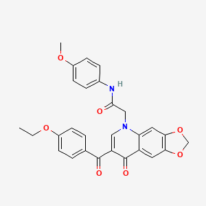molecular formula C28H24N2O7 B2873128 2-[7-(4-乙氧基苯甲酰)-8-氧代-[1,3]二噁唑并[4,5-g]喹啉-5-基]-N-(4-甲氧基苯基)乙酰胺 CAS No. 866345-23-5