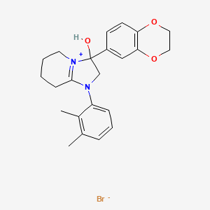 molecular formula C23H27BrN2O3 B2873167 3-(2,3-Dihydrobenzo[b][1,4]dioxin-6-yl)-1-(2,3-dimethylphenyl)-3-hydroxy-2,3,5,6,7,8-hexahydroimidazo[1,2-a]pyridin-1-ium bromide CAS No. 1104738-00-2