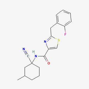molecular formula C19H20FN3OS B2873173 N-(1-cyano-3-methylcyclohexyl)-2-[(2-fluorophenyl)methyl]-1,3-thiazole-4-carboxamide CAS No. 1808504-94-0