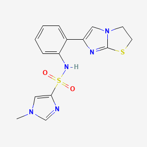 molecular formula C15H15N5O2S2 B2873184 N-(2-(2,3-dihydroimidazo[2,1-b]thiazol-6-yl)phenyl)-1-methyl-1H-imidazole-4-sulfonamide CAS No. 2034617-30-4