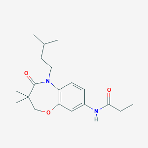 molecular formula C19H28N2O3 B2873199 N-(5-异戊基-3,3-二甲基-4-氧代-2,3,4,5-四氢苯并[b][1,4]恶杂环庚-8-基)丙酰胺 CAS No. 921835-99-6