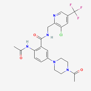 molecular formula C22H23ClF3N5O3 B2873208 5-(4-acetylpiperazin-1-yl)-N-{[3-chloro-5-(trifluoromethyl)pyridin-2-yl]methyl}-2-acetamidobenzamide CAS No. 2058441-57-7