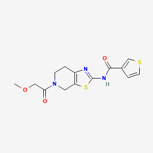 molecular formula C14H15N3O3S2 B2873213 N-(5-(2-methoxyacetyl)-4,5,6,7-tetrahydrothiazolo[5,4-c]pyridin-2-yl)thiophene-3-carboxamide CAS No. 1448029-36-4