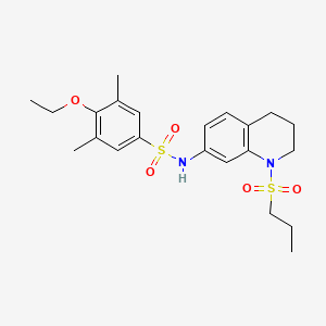 molecular formula C22H30N2O5S2 B2873215 4-ethoxy-3,5-dimethyl-N-(1-(propylsulfonyl)-1,2,3,4-tetrahydroquinolin-7-yl)benzenesulfonamide CAS No. 1172063-26-1