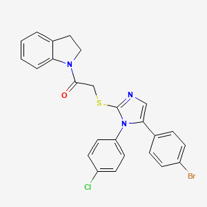 molecular formula C25H19BrClN3OS B2873216 2-((5-(4-溴苯基)-1-(4-氯苯基)-1H-咪唑-2-基)硫代)-1-(吲哚啉-1-基)乙酮 CAS No. 1226434-79-2