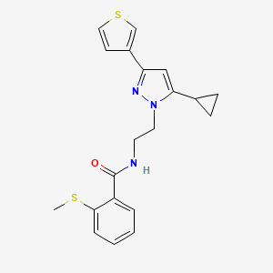 molecular formula C20H21N3OS2 B2873225 N-(2-(5-环丙基-3-(噻吩-3-基)-1H-吡唑-1-基)乙基)-2-(甲硫基)苯甲酰胺 CAS No. 2034633-56-0