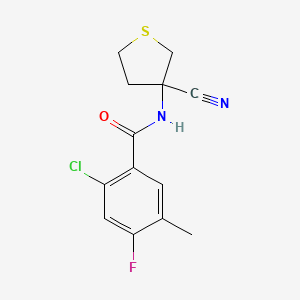 molecular formula C13H12ClFN2OS B2873229 2-Chloro-N-(3-cyanothiolan-3-yl)-4-fluoro-5-methylbenzamide CAS No. 1436092-73-7