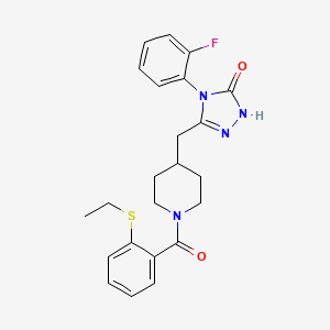 molecular formula C23H25FN4O2S B2873231 3-((1-(2-(乙硫基)苯甲酰)哌啶-4-基)甲基)-4-(2-氟苯基)-1H-1,2,4-三唑-5(4H)-酮 CAS No. 2034233-72-0