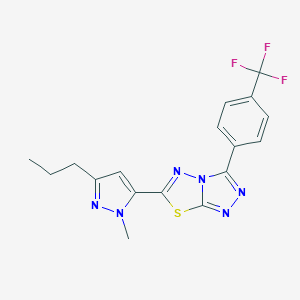 molecular formula C17H15F3N6S B287325 6-(1-methyl-3-propyl-1H-pyrazol-5-yl)-3-[4-(trifluoromethyl)phenyl][1,2,4]triazolo[3,4-b][1,3,4]thiadiazole 