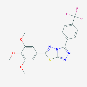 molecular formula C19H15F3N4O3S B287326 3-[4-(Trifluoromethyl)phenyl]-6-(3,4,5-trimethoxyphenyl)[1,2,4]triazolo[3,4-b][1,3,4]thiadiazole 