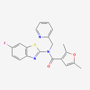 molecular formula C20H16FN3O2S B2873267 N-(6-fluorobenzo[d]thiazol-2-yl)-2,5-dimethyl-N-(pyridin-2-ylmethyl)furan-3-carboxamide CAS No. 1171190-16-1