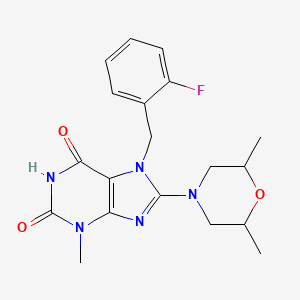 molecular formula C19H22FN5O3 B2873276 8-(2,6-二甲基-吗啉-4-基)-7-(2-氟-苄基)-3-甲基-3,7-二氢-嘌呤-2,6-二酮 CAS No. 672934-94-0