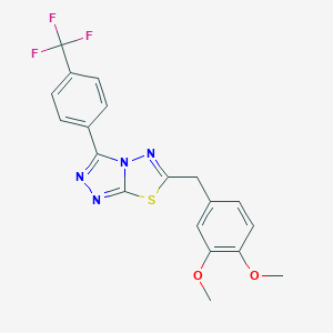 molecular formula C19H15F3N4O2S B287328 6-(3,4-Dimethoxybenzyl)-3-[4-(trifluoromethyl)phenyl][1,2,4]triazolo[3,4-b][1,3,4]thiadiazole 