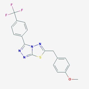 molecular formula C18H13F3N4OS B287329 Methyl 4-({3-[4-(trifluoromethyl)phenyl][1,2,4]triazolo[3,4-b][1,3,4]thiadiazol-6-yl}methyl)phenyl ether 