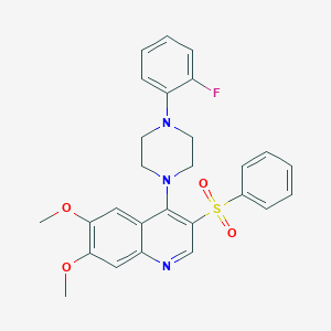 molecular formula C27H26FN3O4S B2873298 4-(4-(2-Fluorophenyl)piperazin-1-yl)-6,7-dimethoxy-3-(phenylsulfonyl)quinoline CAS No. 895642-48-5
