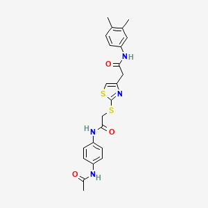 molecular formula C23H24N4O3S2 B2873308 N-(4-acetamidophenyl)-2-((4-(2-((3,4-dimethylphenyl)amino)-2-oxoethyl)thiazol-2-yl)thio)acetamide CAS No. 941997-56-4