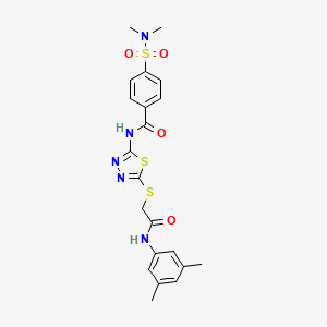 molecular formula C21H23N5O4S3 B2873312 N-[5-[2-(3,5-二甲基苯胺基)-2-氧代乙基]硫代-1,3,4-噻二唑-2-基]-4-(二甲基氨磺酰基)苯甲酰胺 CAS No. 392296-71-8