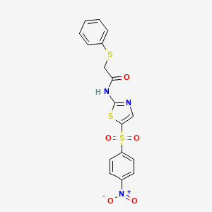 molecular formula C17H13N3O5S3 B2873322 N-(5-((4-nitrophenyl)sulfonyl)thiazol-2-yl)-2-(phenylthio)acetamide CAS No. 797019-58-0