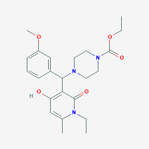 molecular formula C23H31N3O5 B2873336 Ethyl 4-((1-ethyl-4-hydroxy-6-methyl-2-oxo-1,2-dihydropyridin-3-yl)(3-methoxyphenyl)methyl)piperazine-1-carboxylate CAS No. 897617-64-0