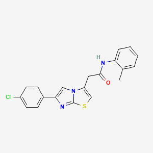 molecular formula C20H16ClN3OS B2873337 2-[6-(4-氯苯基)咪唑并[2,1-b][1,3]噻唑-3-基]-N-(2-甲基苯基)乙酰胺 CAS No. 897458-56-9