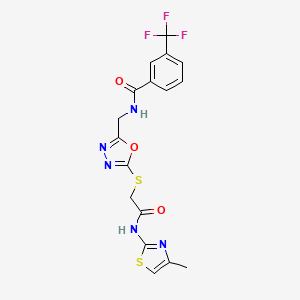 molecular formula C17H14F3N5O3S2 B2873342 N-((5-((2-((4-甲基噻唑-2-基)氨基)-2-氧代乙基)硫代)-1,3,4-恶二唑-2-基)甲基)-3-(三氟甲基)苯甲酰胺 CAS No. 872620-89-8