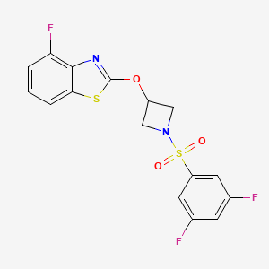 molecular formula C16H11F3N2O3S2 B2873344 2-((1-((3,5-二氟苯基)磺酰基)氮杂环丁-3-基)氧基)-4-氟苯并[d]噻唑 CAS No. 1396870-53-3