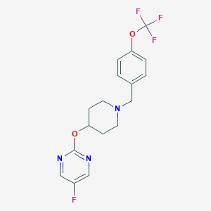 molecular formula C17H17F4N3O2 B2873350 5-Fluoro-2-[1-[[4-(trifluoromethoxy)phenyl]methyl]piperidin-4-yl]oxypyrimidine CAS No. 2380071-89-4