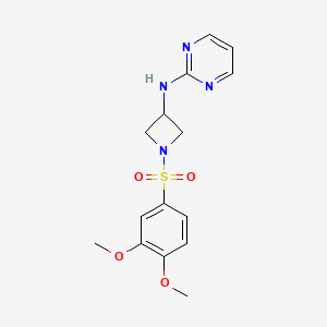 molecular formula C15H18N4O4S B2873369 N-(1-((3,4-dimethoxyphenyl)sulfonyl)azetidin-3-yl)pyrimidin-2-amine CAS No. 2034458-69-8