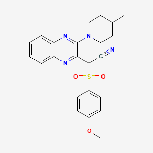 molecular formula C23H24N4O3S B2873393 2-(4-Methoxyphenyl)sulfonyl-2-[3-(4-methylpiperidin-1-yl)quinoxalin-2-yl]acetonitrile CAS No. 847378-62-5