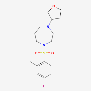 molecular formula C16H23FN2O3S B2873397 1-((4-Fluoro-2-methylphenyl)sulfonyl)-4-(tetrahydrofuran-3-yl)-1,4-diazepane CAS No. 2309571-51-3